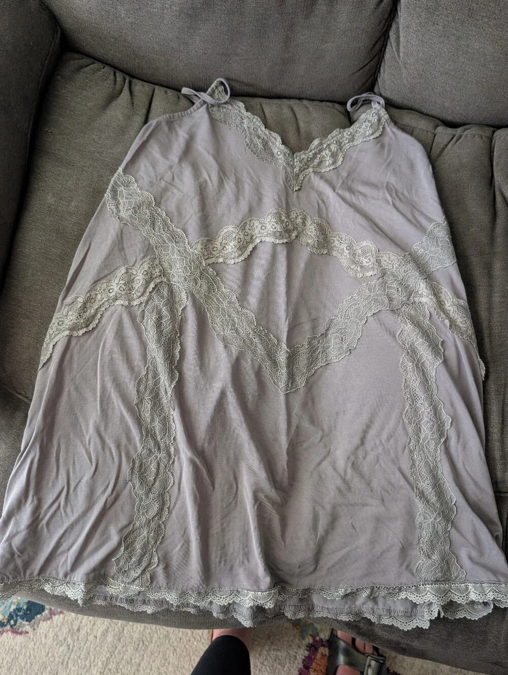 POL Lavender-Gray Lace Trim Satin Slip